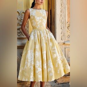 Elegant Yellow Floral Midi Dress